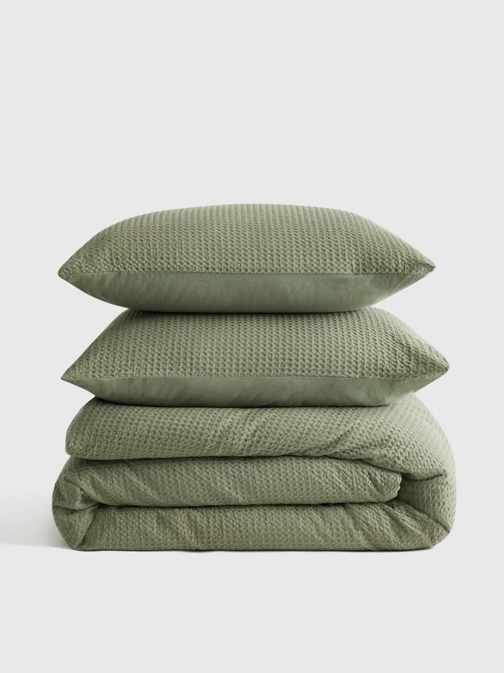 Quince Organic Luxe Honeycomb Duvet Cover Set in Olive